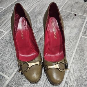 Burberry Olive Heels with Gold Accents